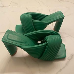 Green Boohoo mules!